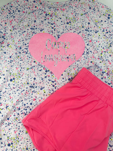 Splatter top with neon pink shorts- SET
